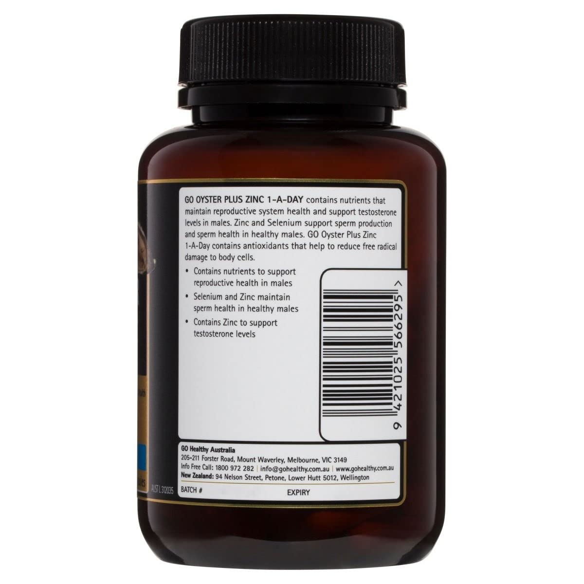 GO Healthy Oyster Plus Zinc en etiqueta clara; fácil identificar la dosis diaria.