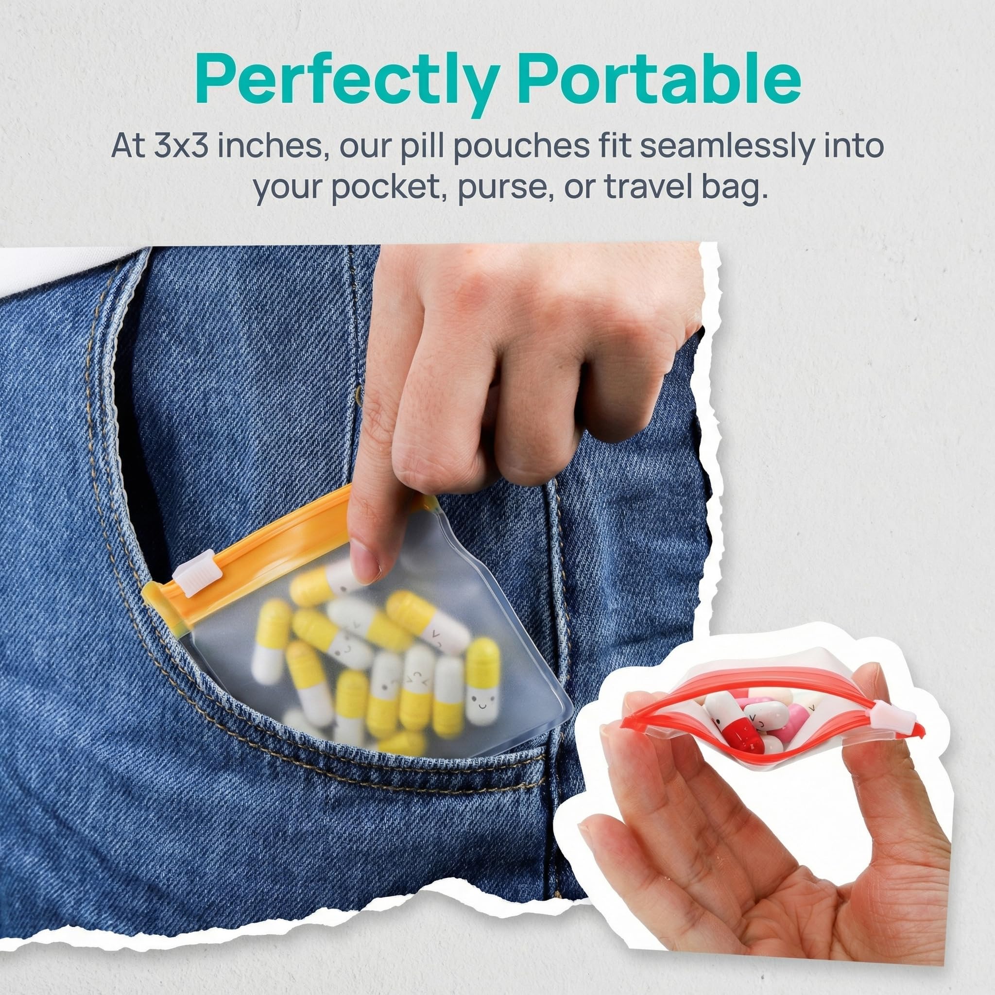 Goaste bolsa de tamaño 3x3 para pastillas, ideal para bolsillos.