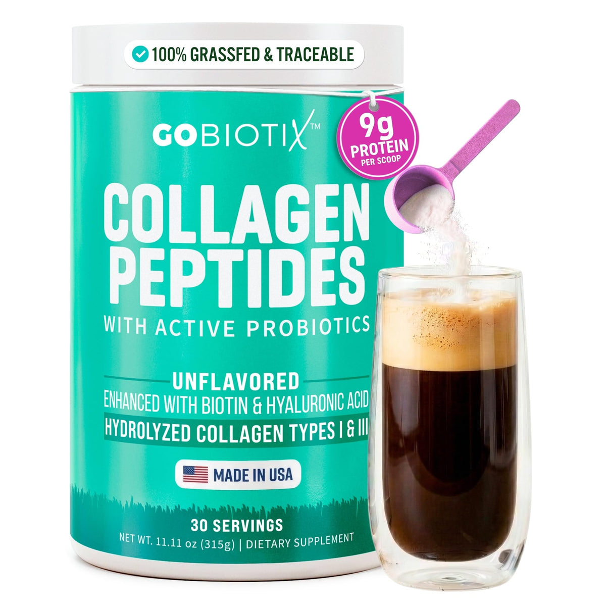 GOBIOTIX Collágeno en polvo en botella para uso diario de belleza y cuidado de piel y cabello