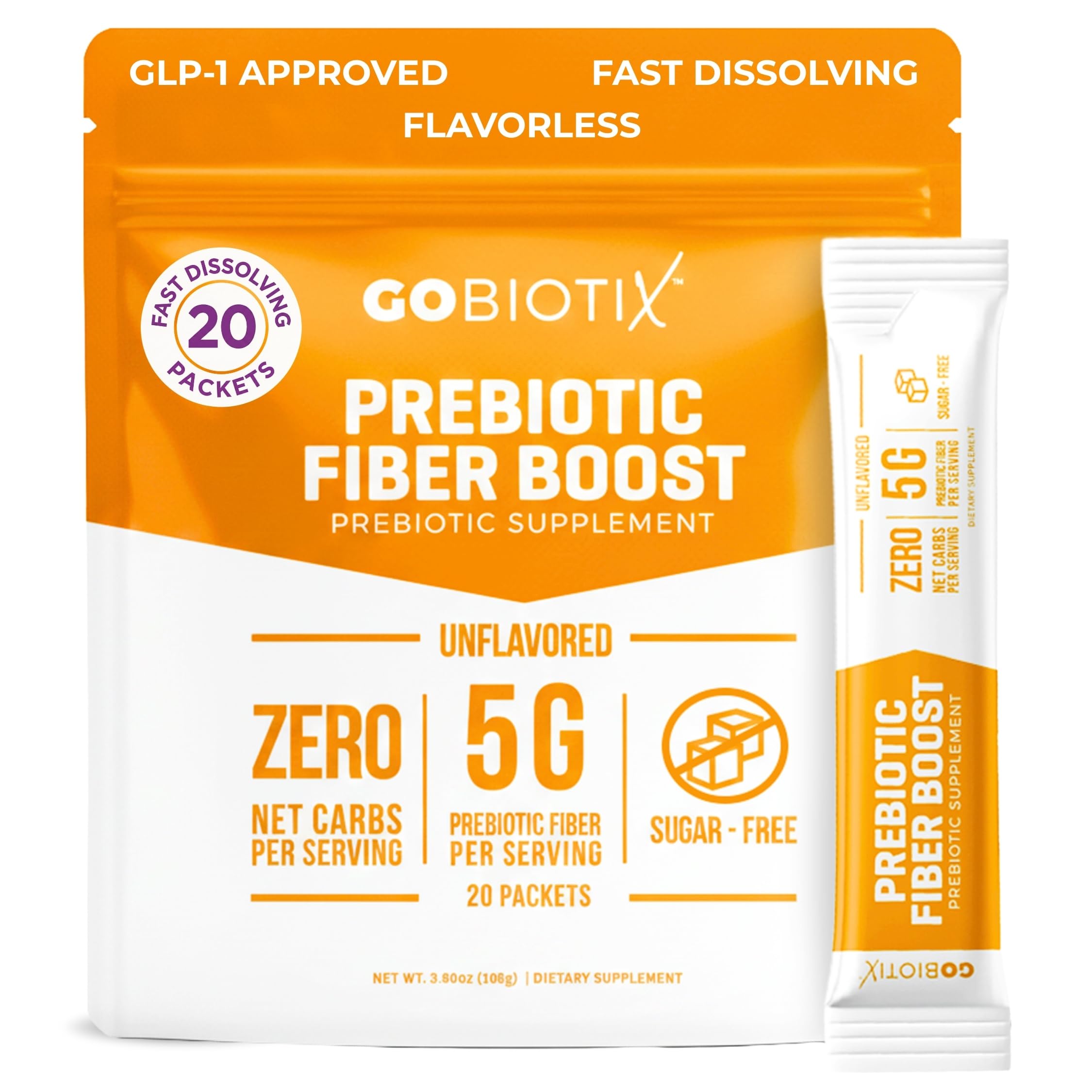 GoBiotix Fibra prebióticos: polvo medido para apoyar la digestión diaria.