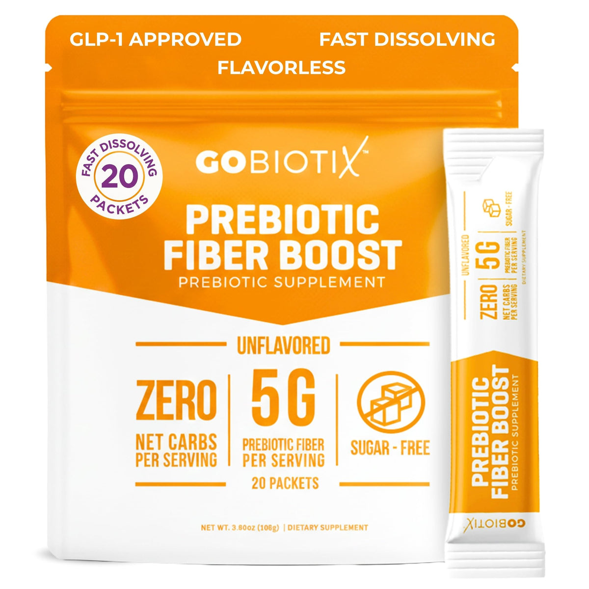 GoBiotix Fibra prebióticos: polvo medido para apoyar la digestión diaria.