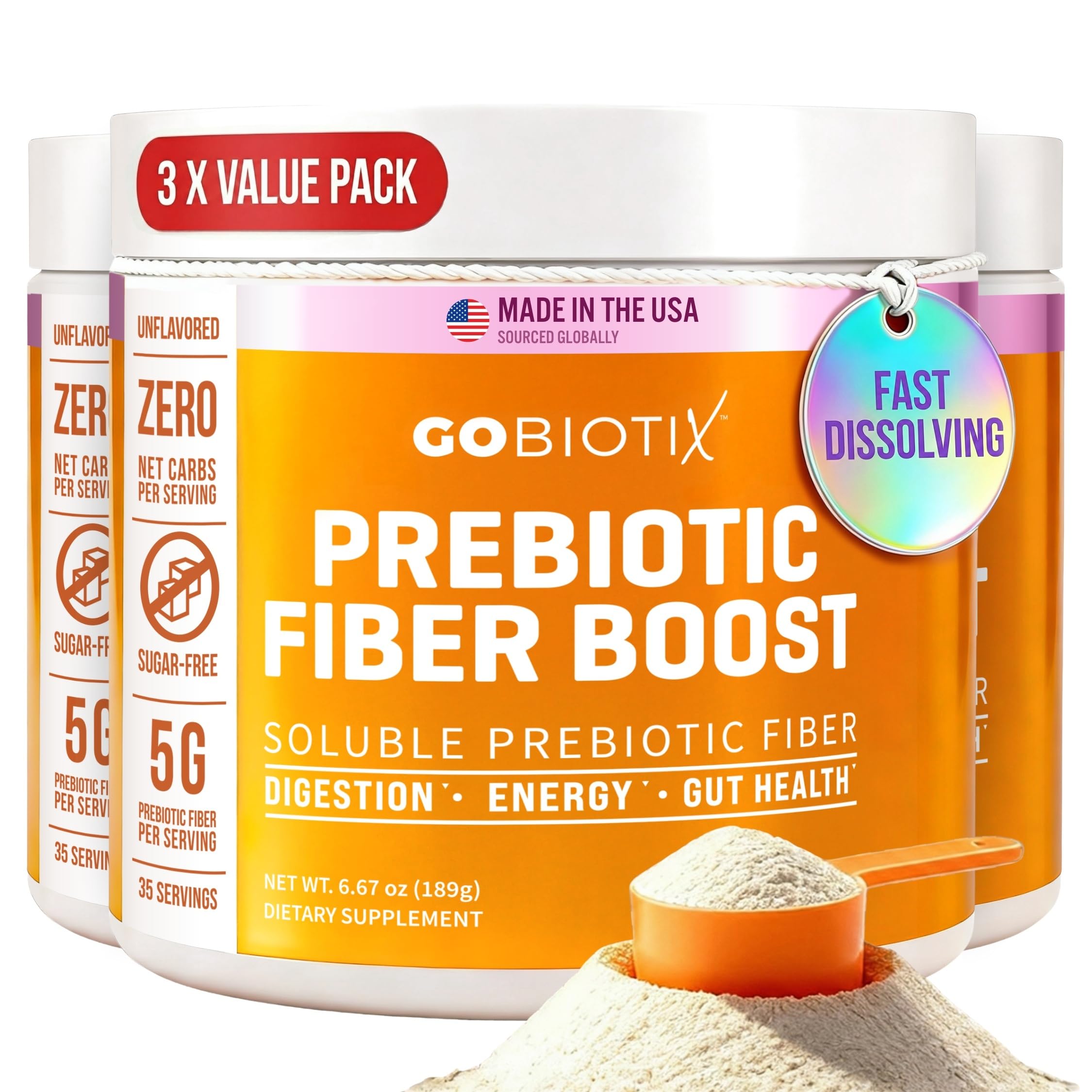 GOBIOTIX Fibra suplemento polvo 3-pack: fibra soluble para bienestar digestivo diario.