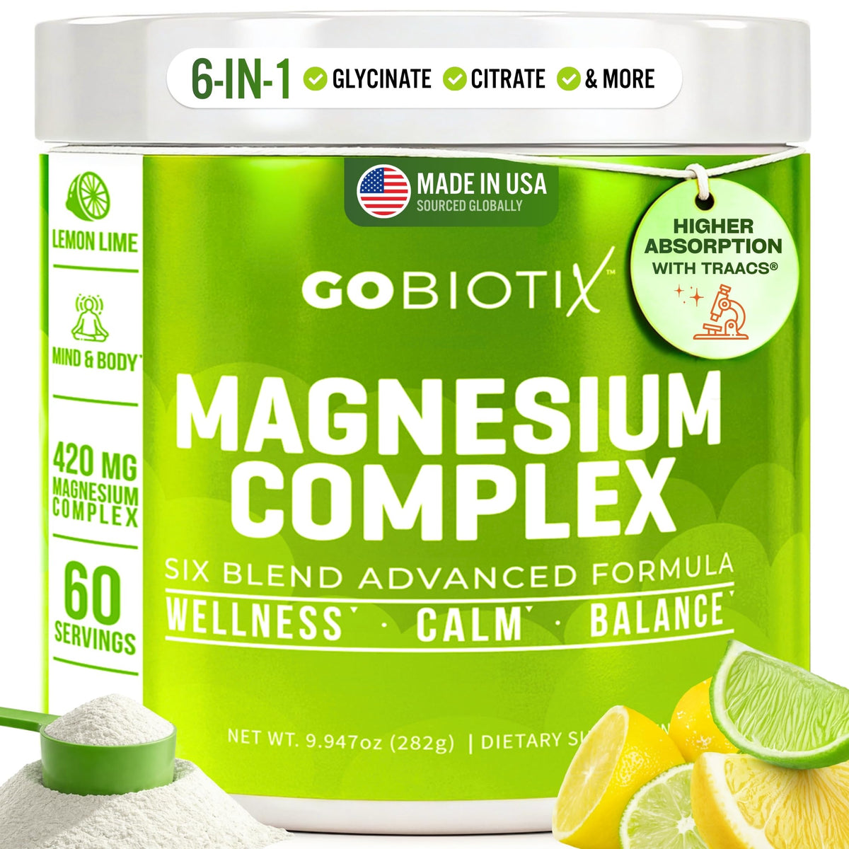 GoBiotix Magnesio Glicinato polvo limón-lima en vaso para relajación diaria