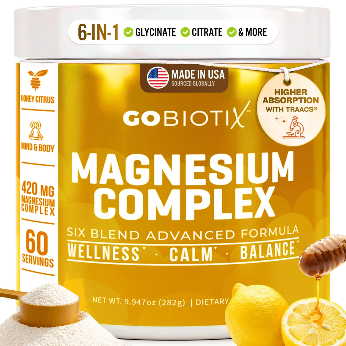 GoBiotix magnesio glicinato polvo sabor miel citrico para hidratacion suave