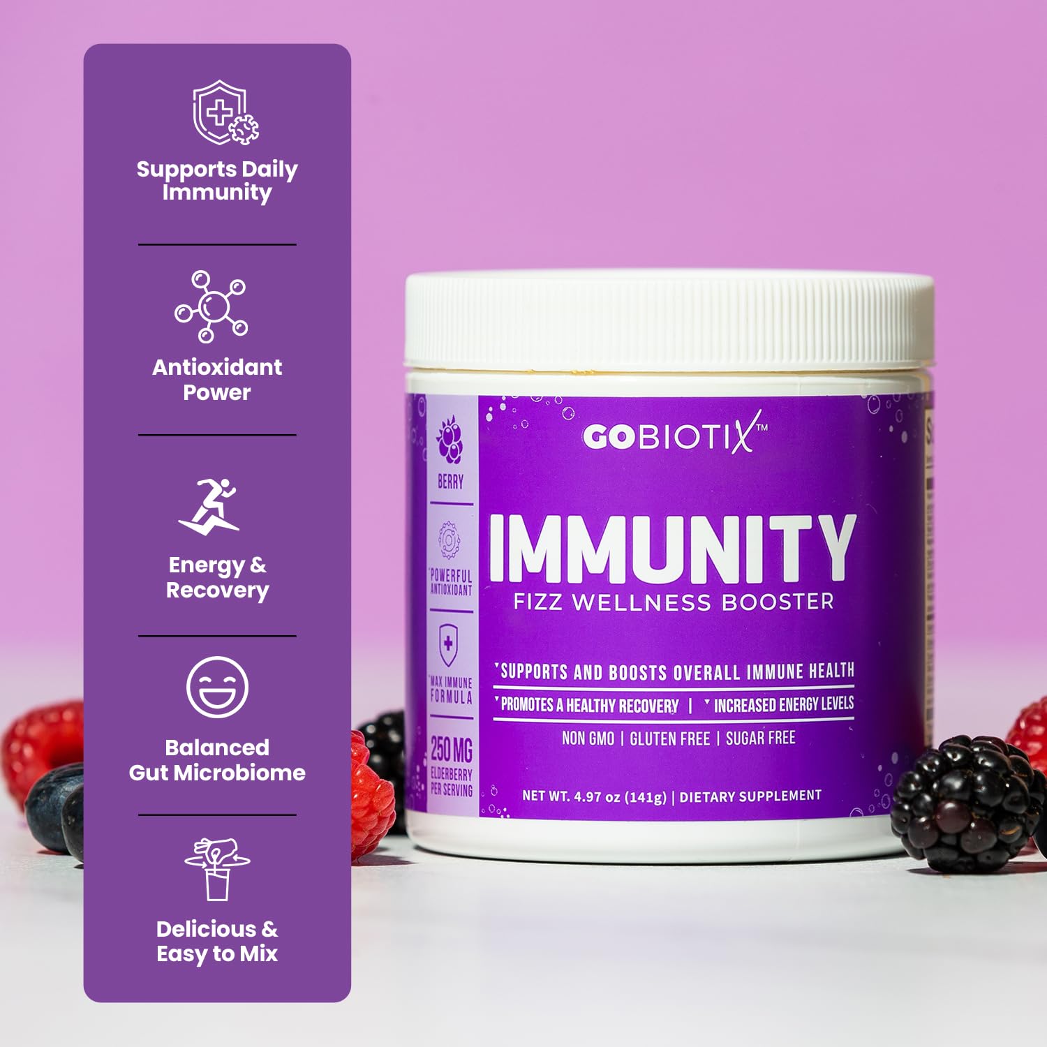 GOBIOTIX Polvo inmunidad sabor naranja, opción sin azúcar para el día.