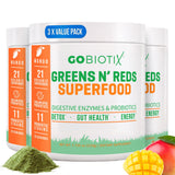 Gobiotix Super Greens polvo Mango en bote para nutrición diaria conveniente