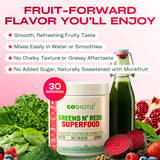 GOBIOTIX Super Greens sabor granada-frambuesa, batido delicioso.