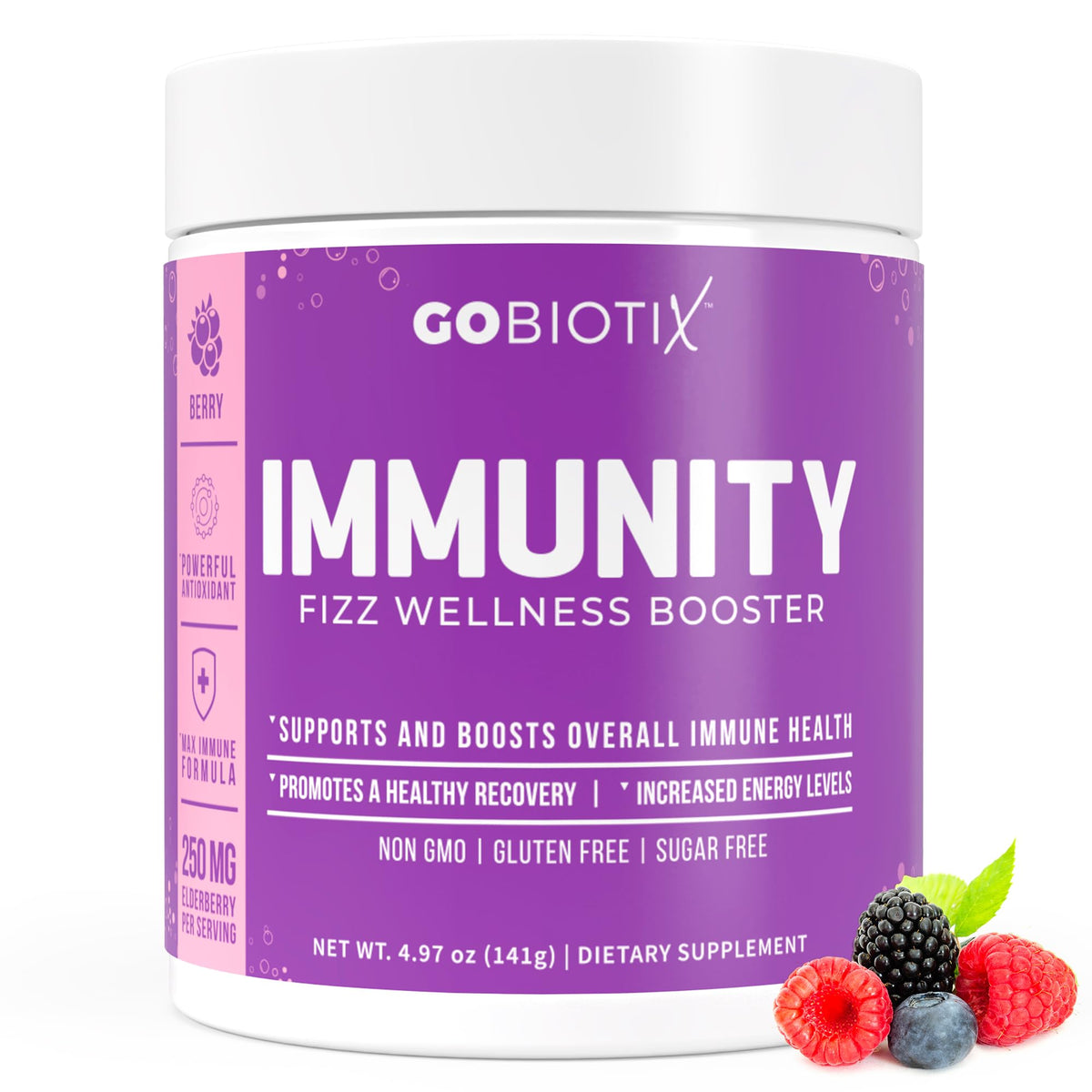 GOBIOTIX Vitamina C en polvo inmunidad frambuesa, sabor afrutado y disolución rápida.