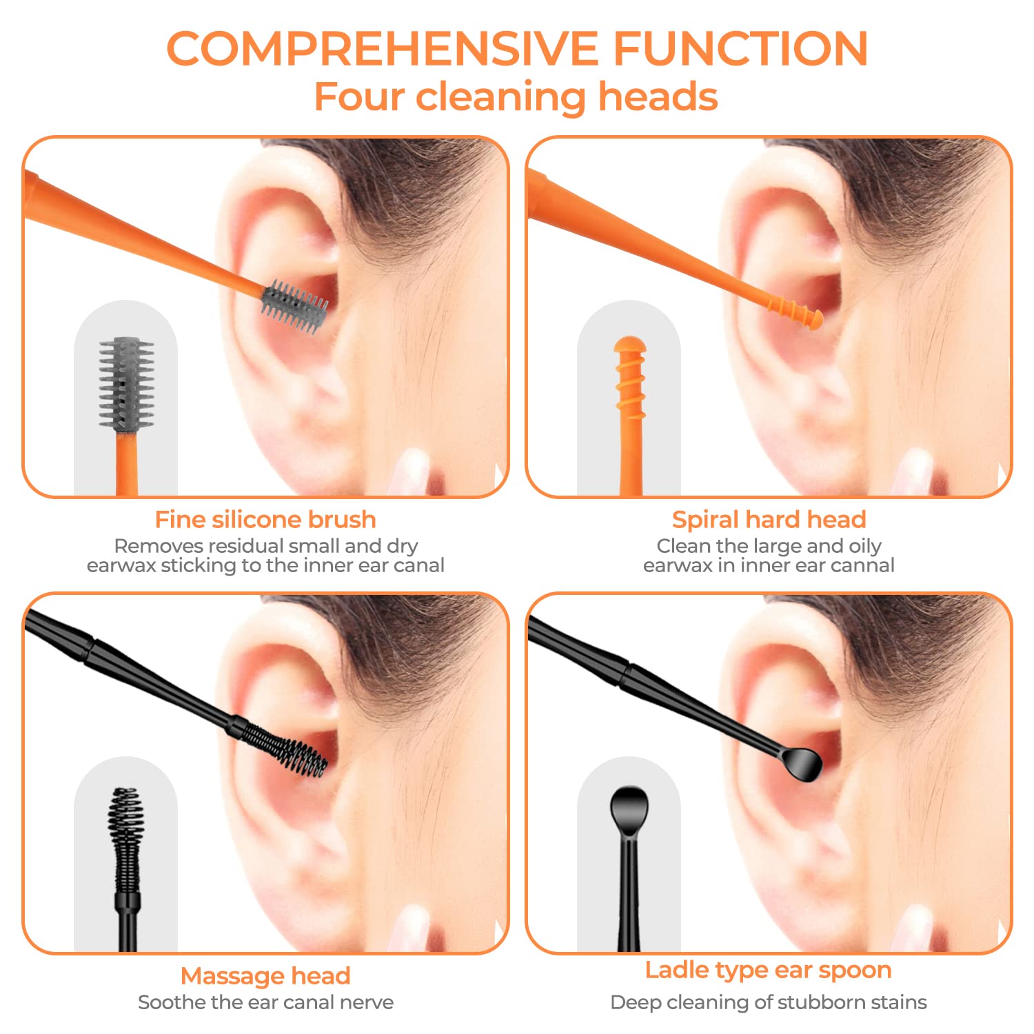 Cabezal espiral duro de Gogoleee Q Grips para cerumen obstinado