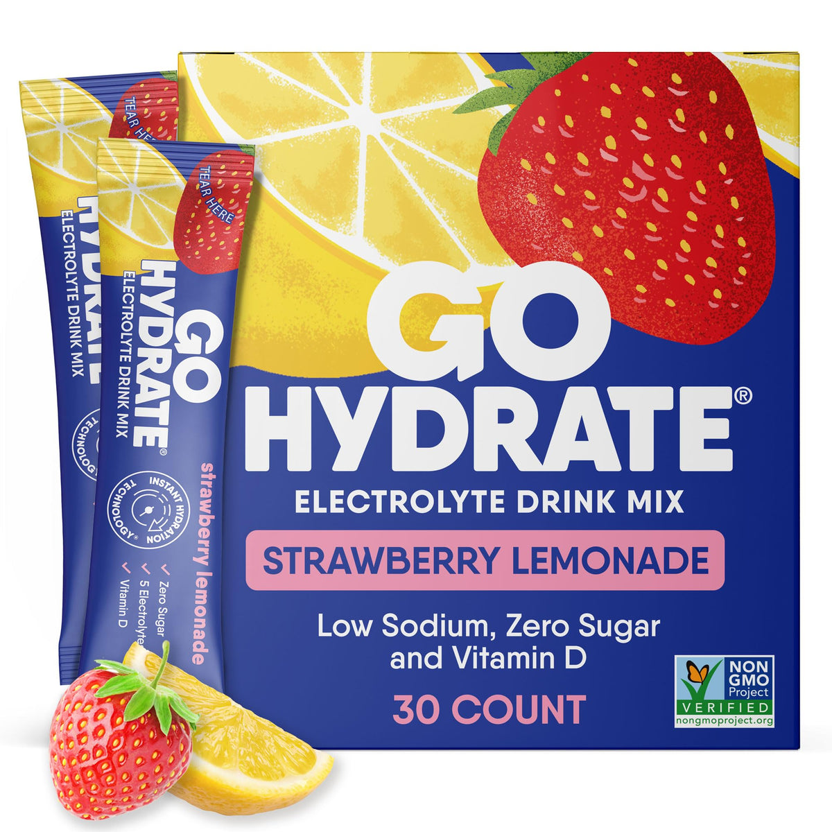 GoHydrate bolsas electrolitos sin sodio, sabor fresa limon, para hidratación rápida