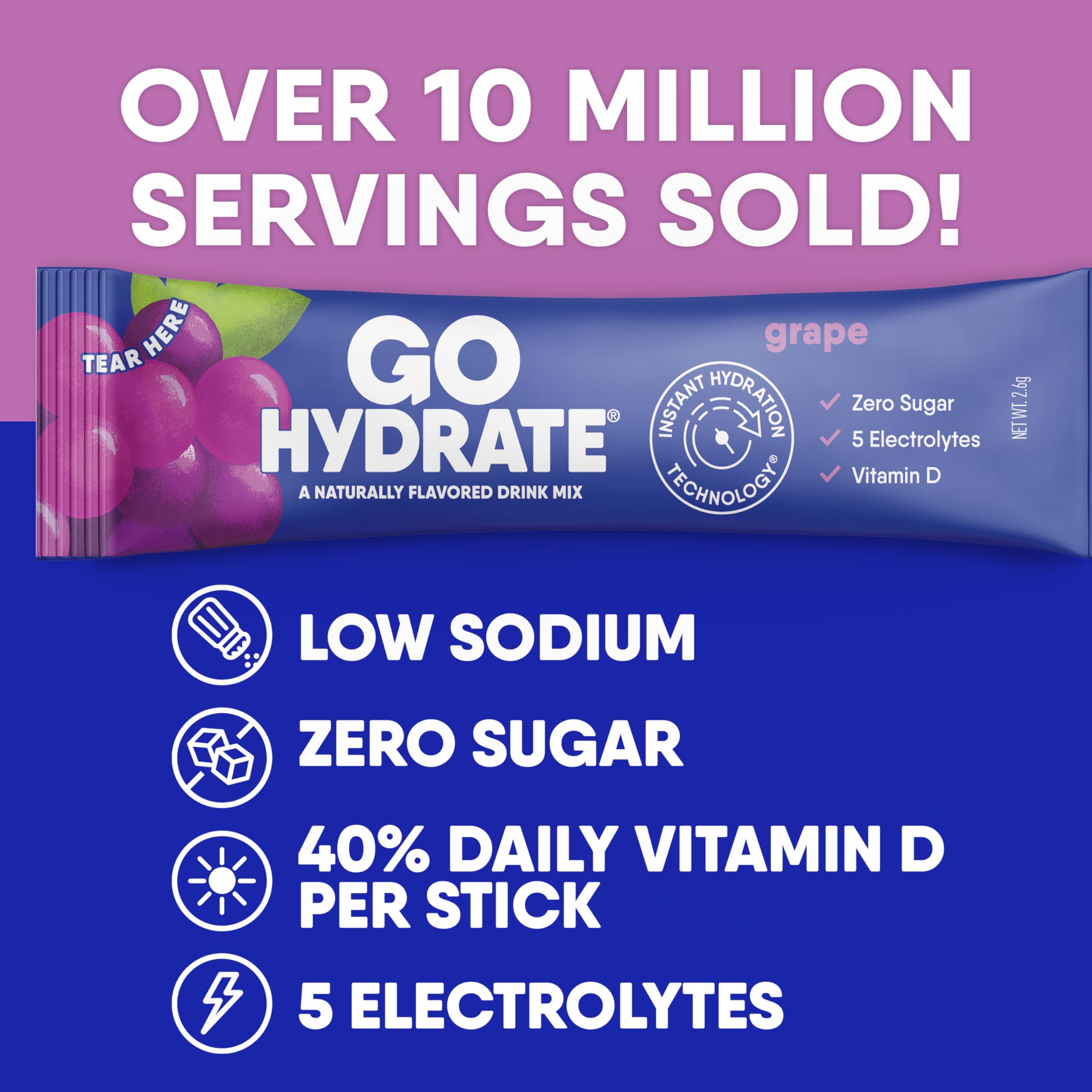 GoHydrate mezcla sin azúcar, sabor uva, opción ligera.