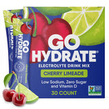 GoHydrate con sobres Cherry Limeade, caja de 30, hidratación rápida durante el día.