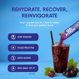 GoHydrate sobres de electrolitos con sodio bajo, sabor uva para entrenos.