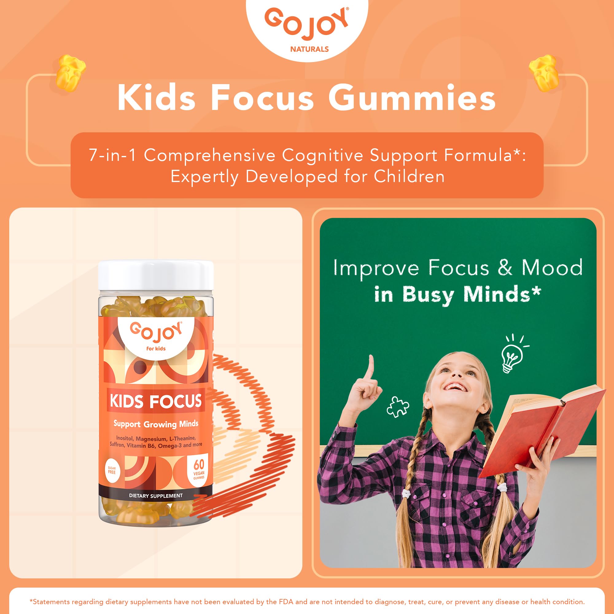 Botella GOJOY Naturals con gomitas para concentración y calma.