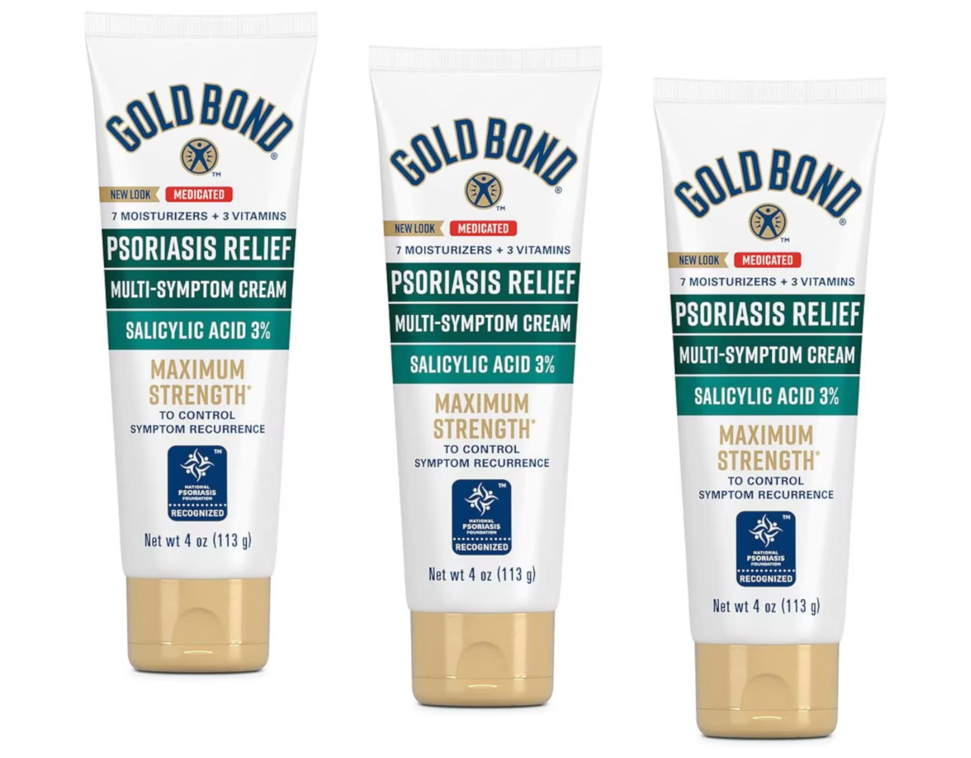 Gold Bond Ultimate psoriasis relief en tubo de 4oz para cuidado diario de la piel.