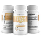 Gold Oral Biotics Pro: etiqueta que resalta prebióticos, vitamina D y zinc para apoyo general.