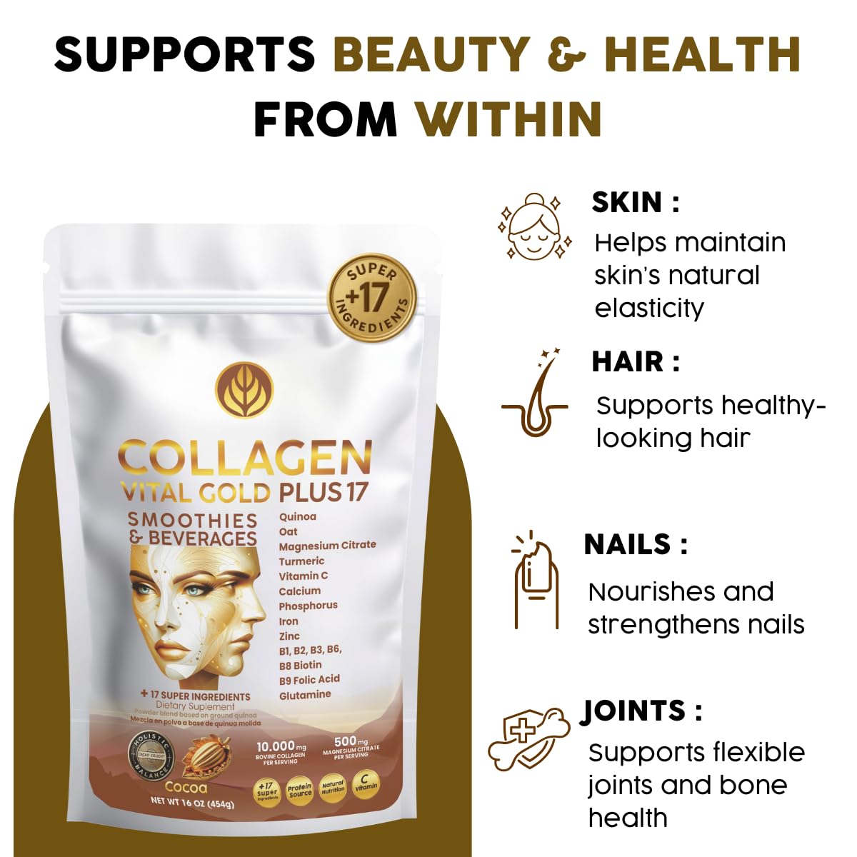 Gold Vital Life colágeno cacao, apoyo a articulaciones y movilidad
