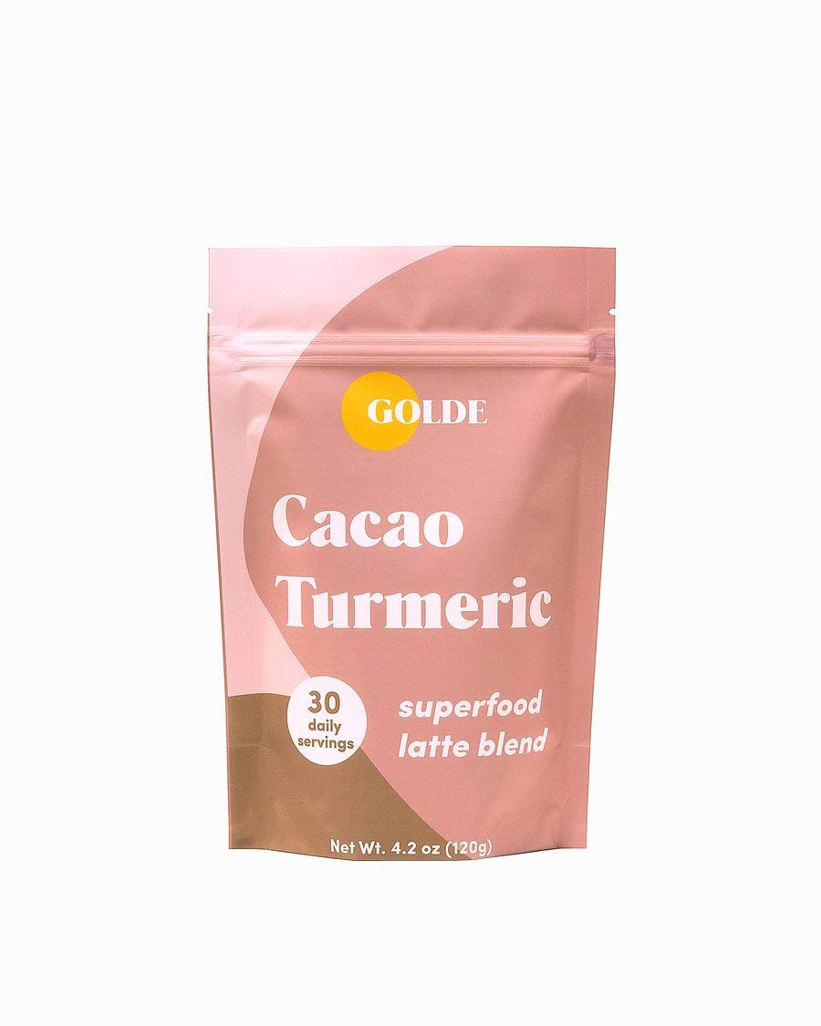 GOLDE latte blend empaque: almacenamiento práctico para una bebida saludable.