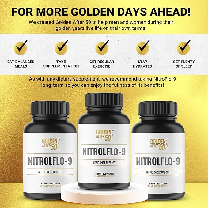 Cápsulas NitrolFlo-9 de Golden After 50 para consumo diario y circulación