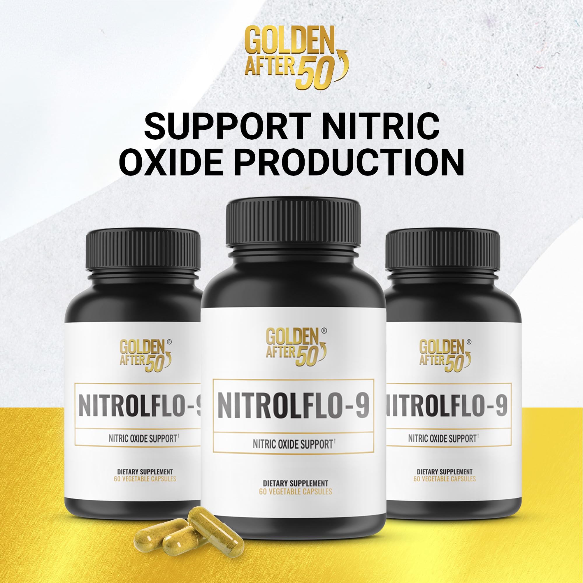 Etiqueta frontal de NitrolFlo-9 destacando sus ingredientes.