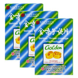 Golden Throat pastillas caramelizadas en empaque de tres paquetes, ideal para llevar en la bolsa