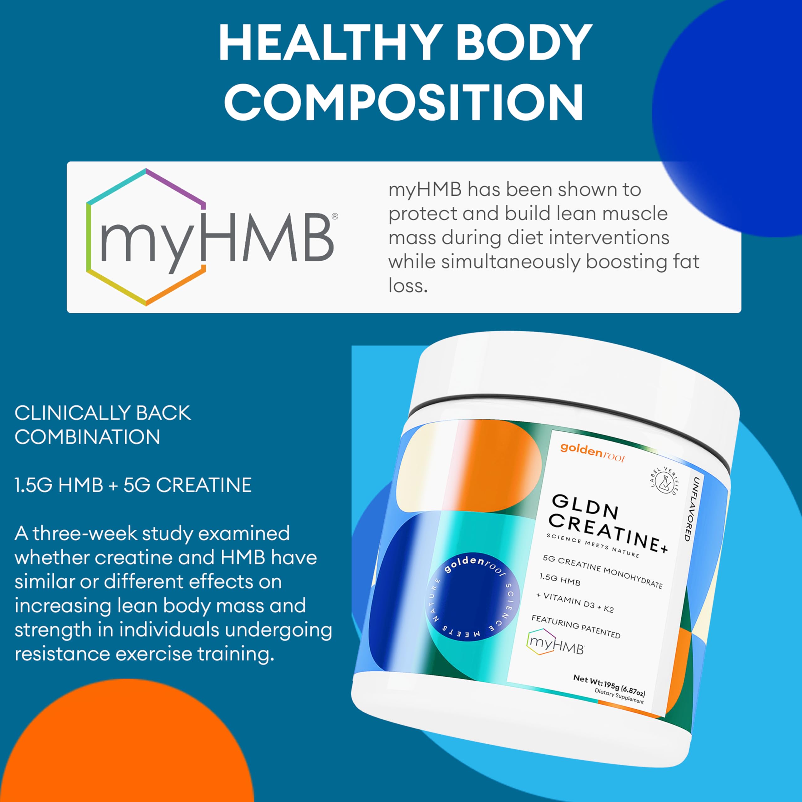 GoldenRoot GLDN Creatine HMB: vaso medidor para dosis precisas en cada toma