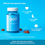 Goli Ashwaganda gomitas para uso nocturno y relajación antes de dormir.