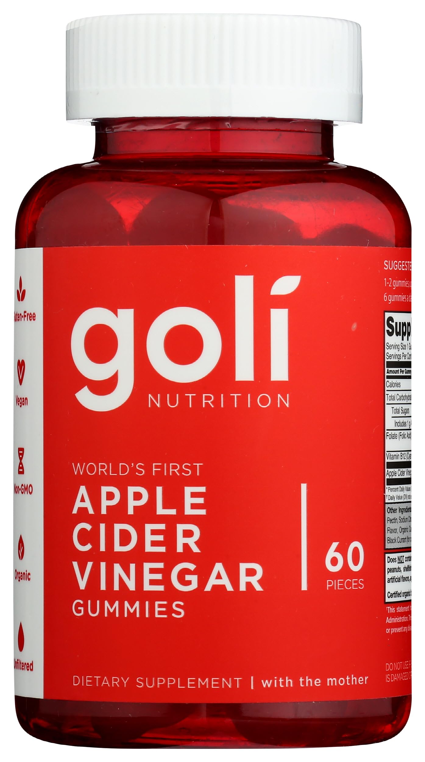 Goli gominolas de vinagre de manzana, botella de 60 unidades para uso diario.