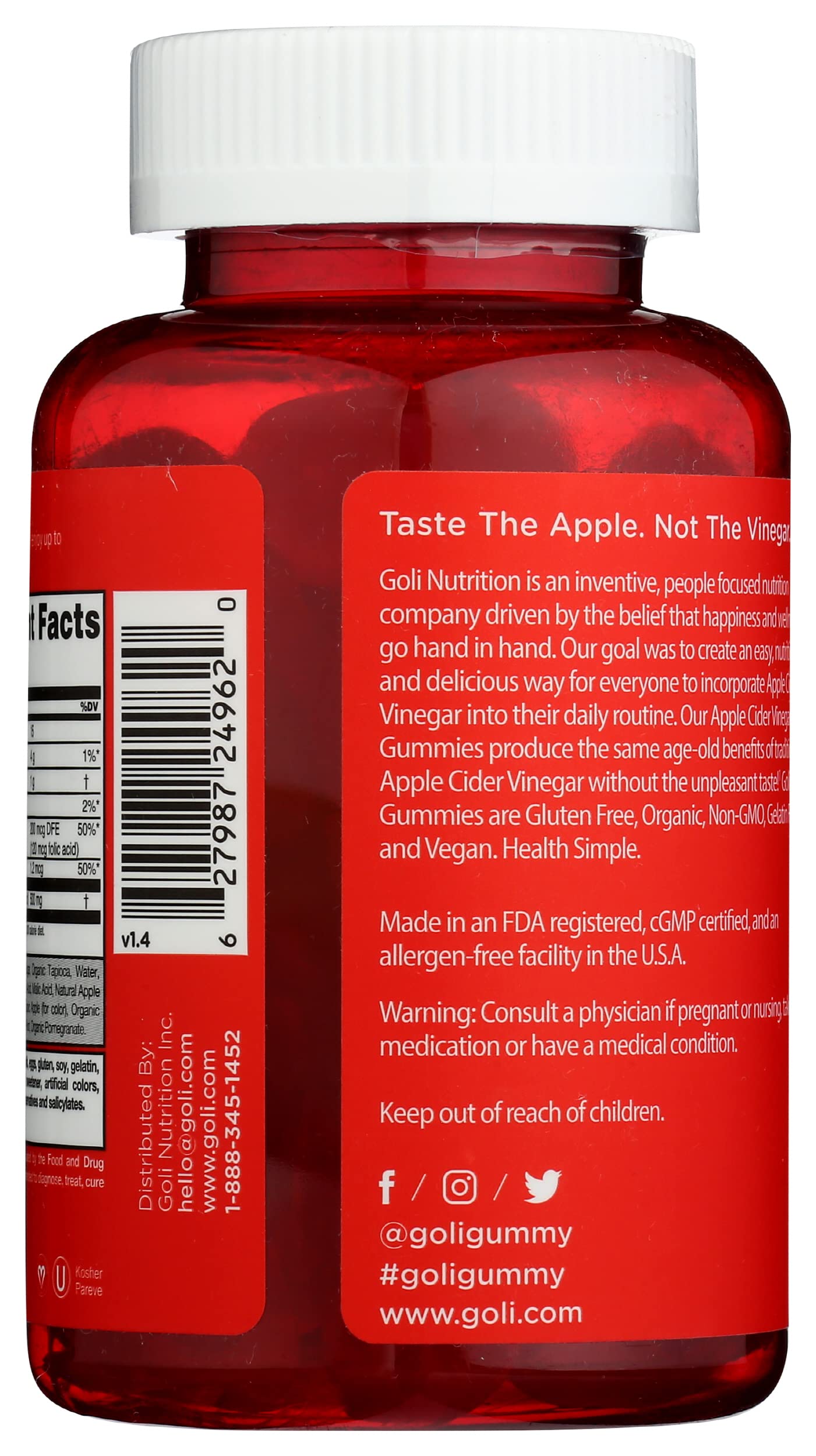 Goli vinagre de manzana, etiqueta clara facilita identificar ingredientes con facilidad.