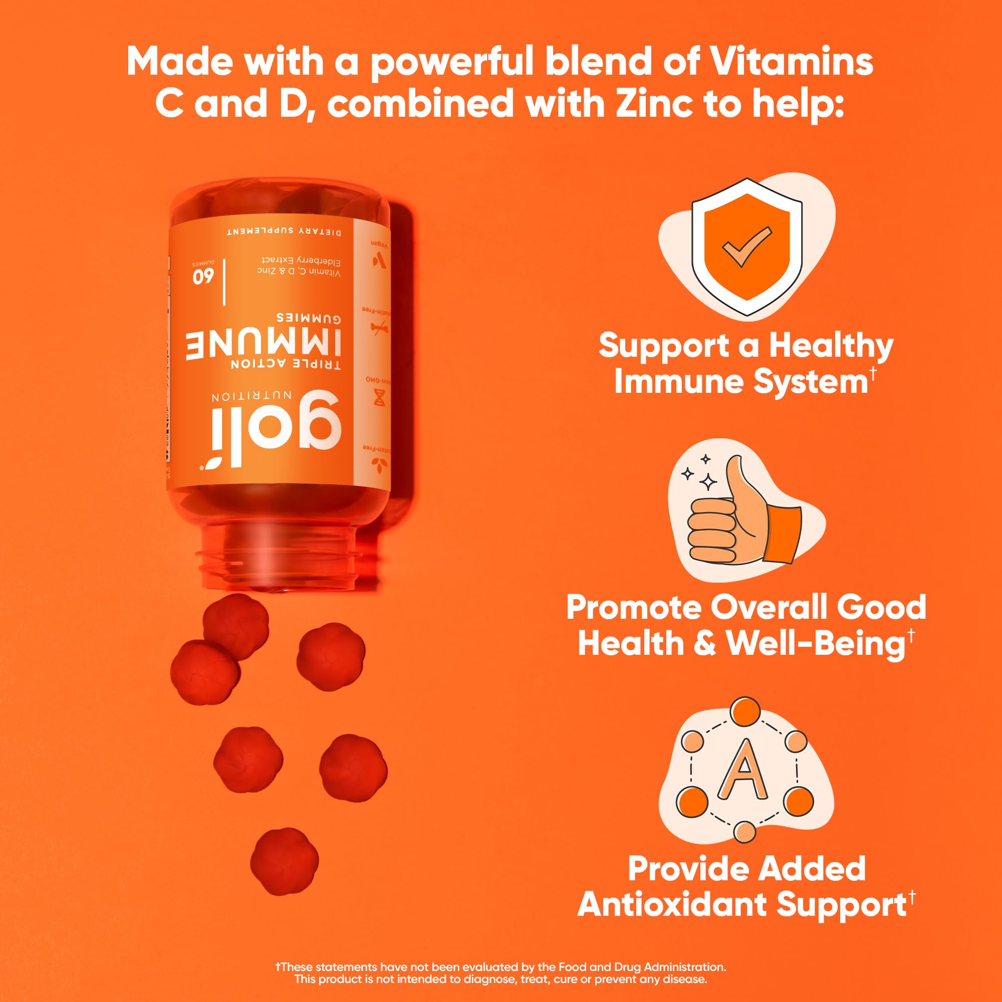 Goli gominolas vitamina C y D, zinc, apoyo de nutrientes clave
