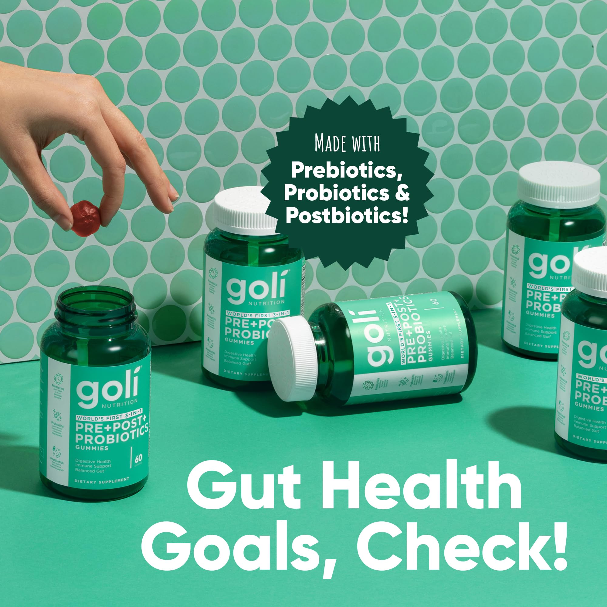 Goli Pre+Post+Probióticos Gomitas textura masticable suave para una experiencia agradable.