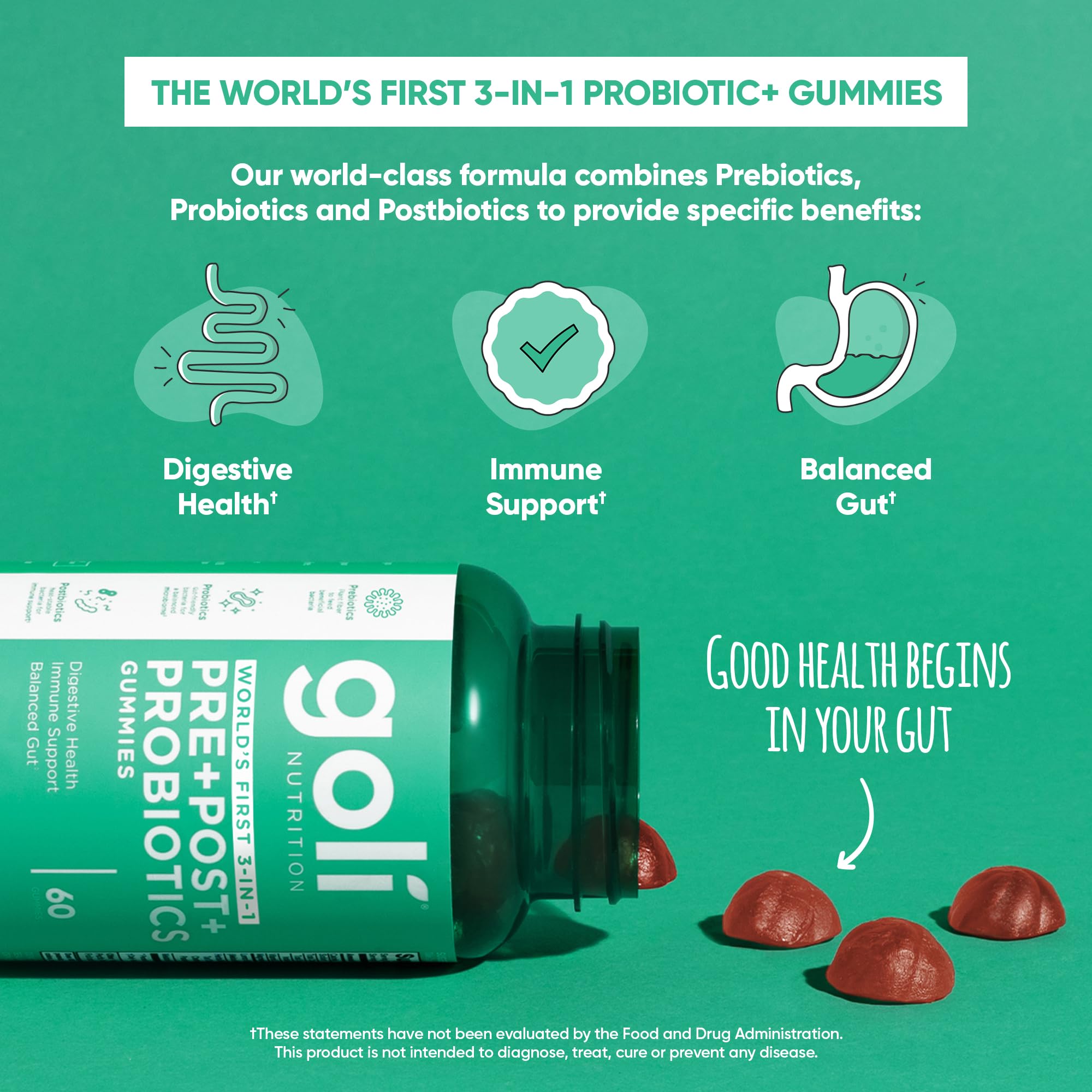 Goli Pre+Post+Probiotics Gomitas: uso diario seguro y apto para veganos
