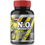 Goliath Labs N.O. Monster en primer plano de la botella, apoya rendimiento muscular