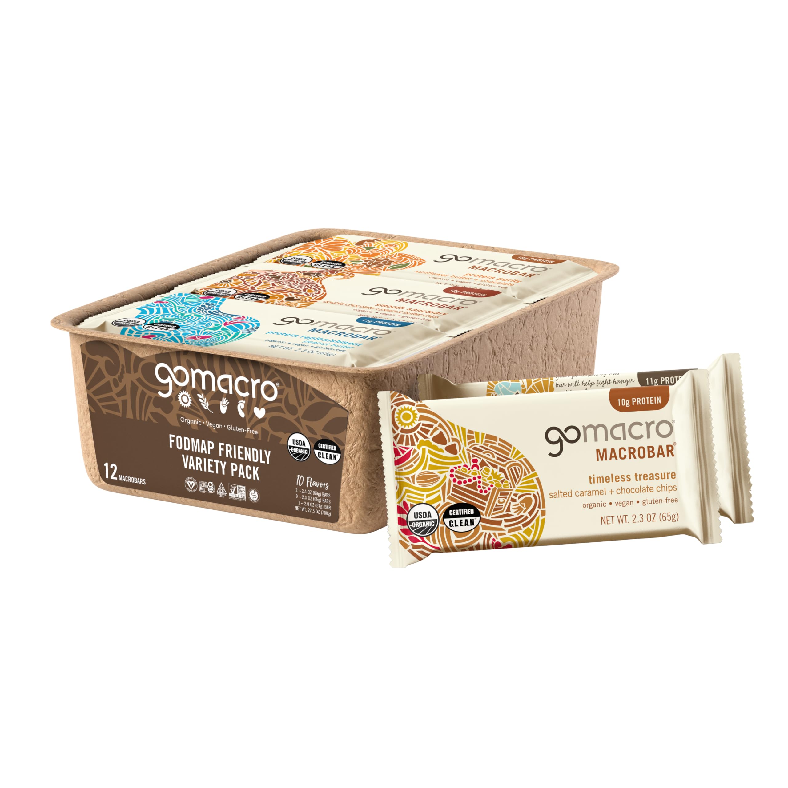 GoMacro MacroBar mantequilla de cacahuate con chispas, tentempié proteico portátil.