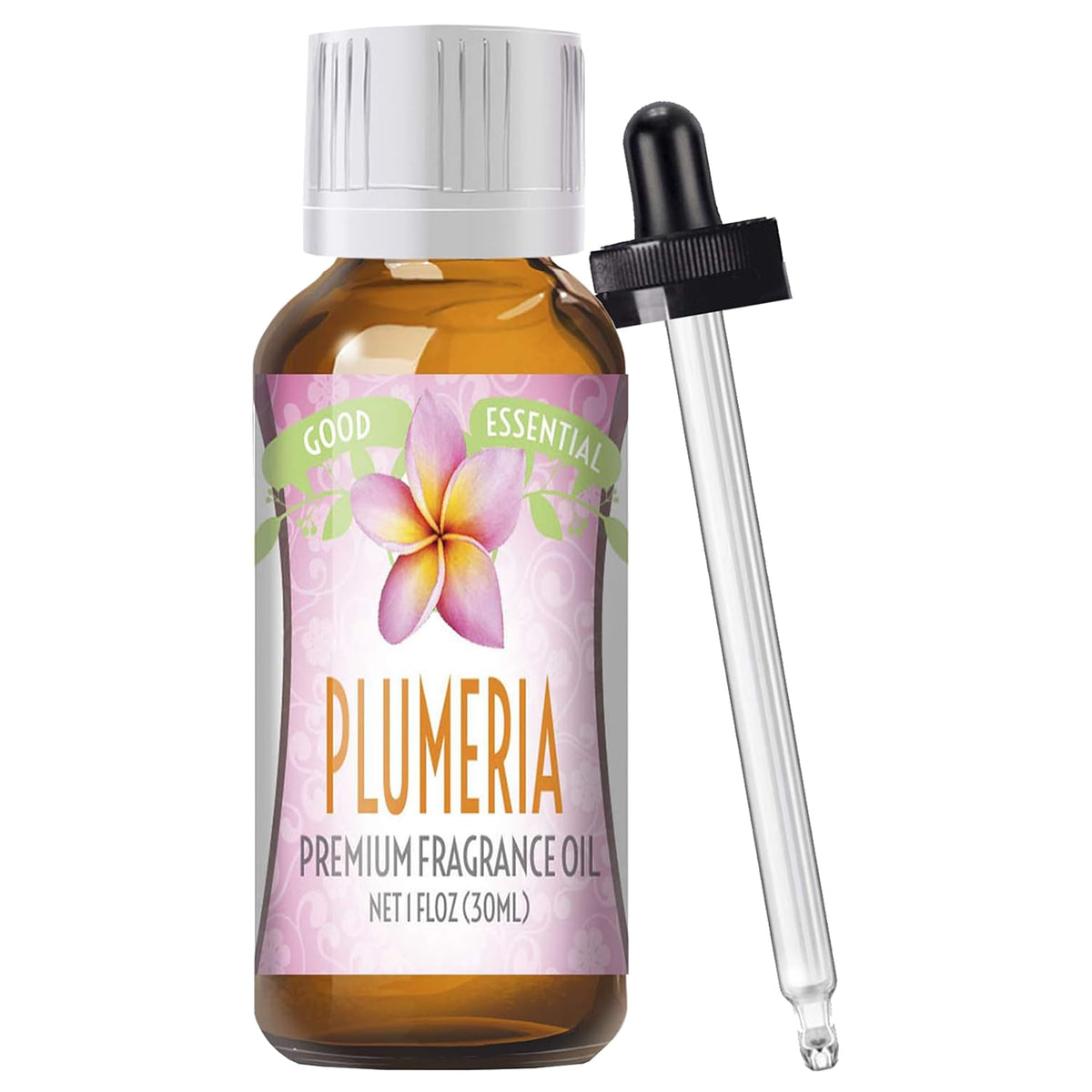 Good Essential Plumeria Aceite de fragancia en botella ámbar para difusor, aroma floral suave.