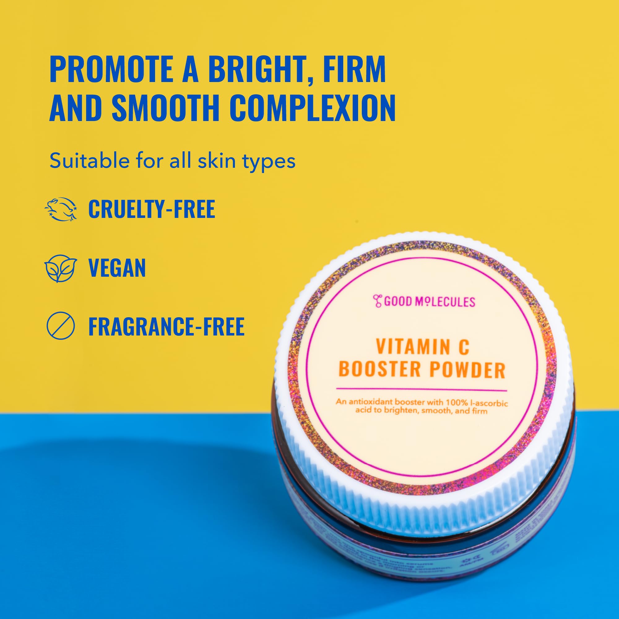 Cuchara medidora de Good Molecules Vitamin C Booster Powder para mezclar fácilmente.