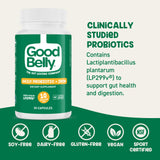 GoodBelly cápsulas veganas libres de alérgenos para dietas sensibles.