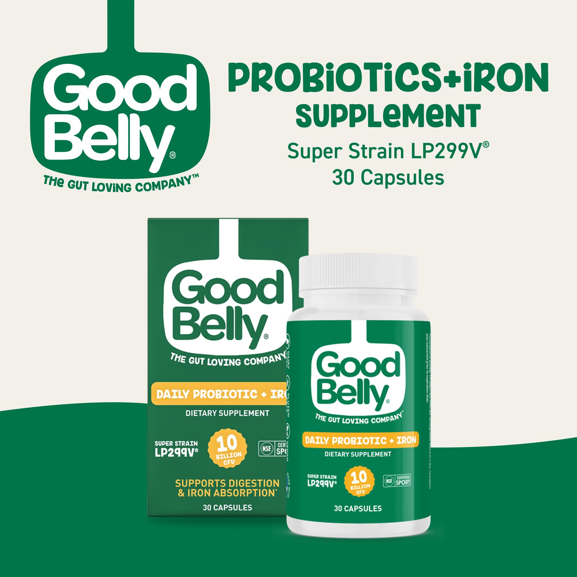 GoodBelly probiótico para absorción de hierro y energía diaria.