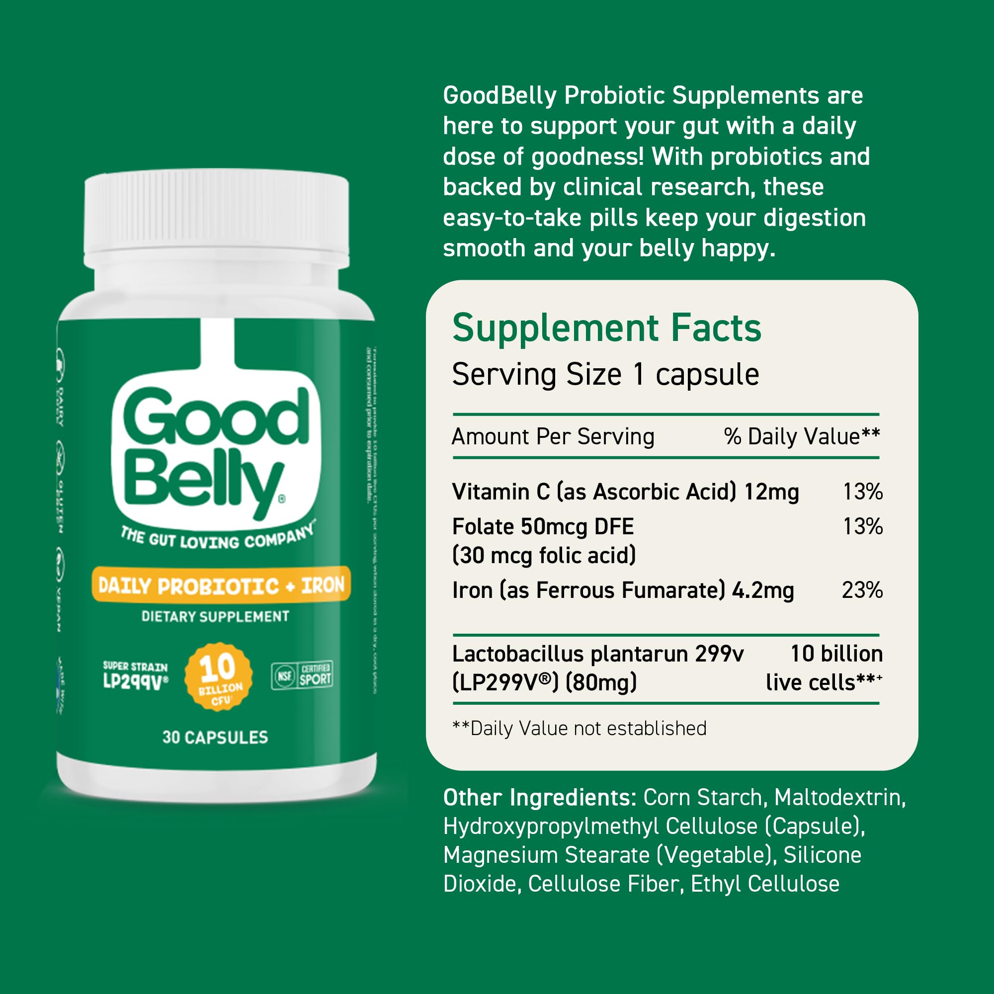 GoodBelly uso diario de probiótico para bienestar intestinal.