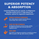 Capsulas GOODBIO Magnesium Glycinate fáciles de tragar para digestión suave.
