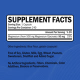 Etiqueta de GOODBIO Magnesium Glycinate señalando libre de gluten y sin OGM.