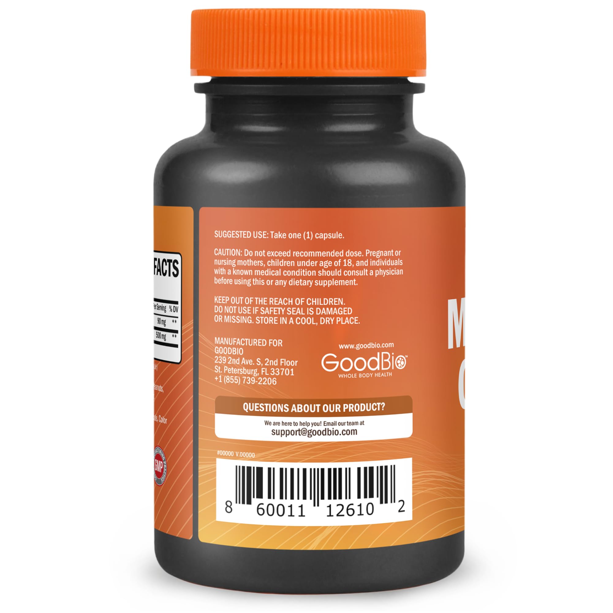 GOODBIO Magnesium Glycinate libre de gluten y sin OGM, apto para dietas sensibles.