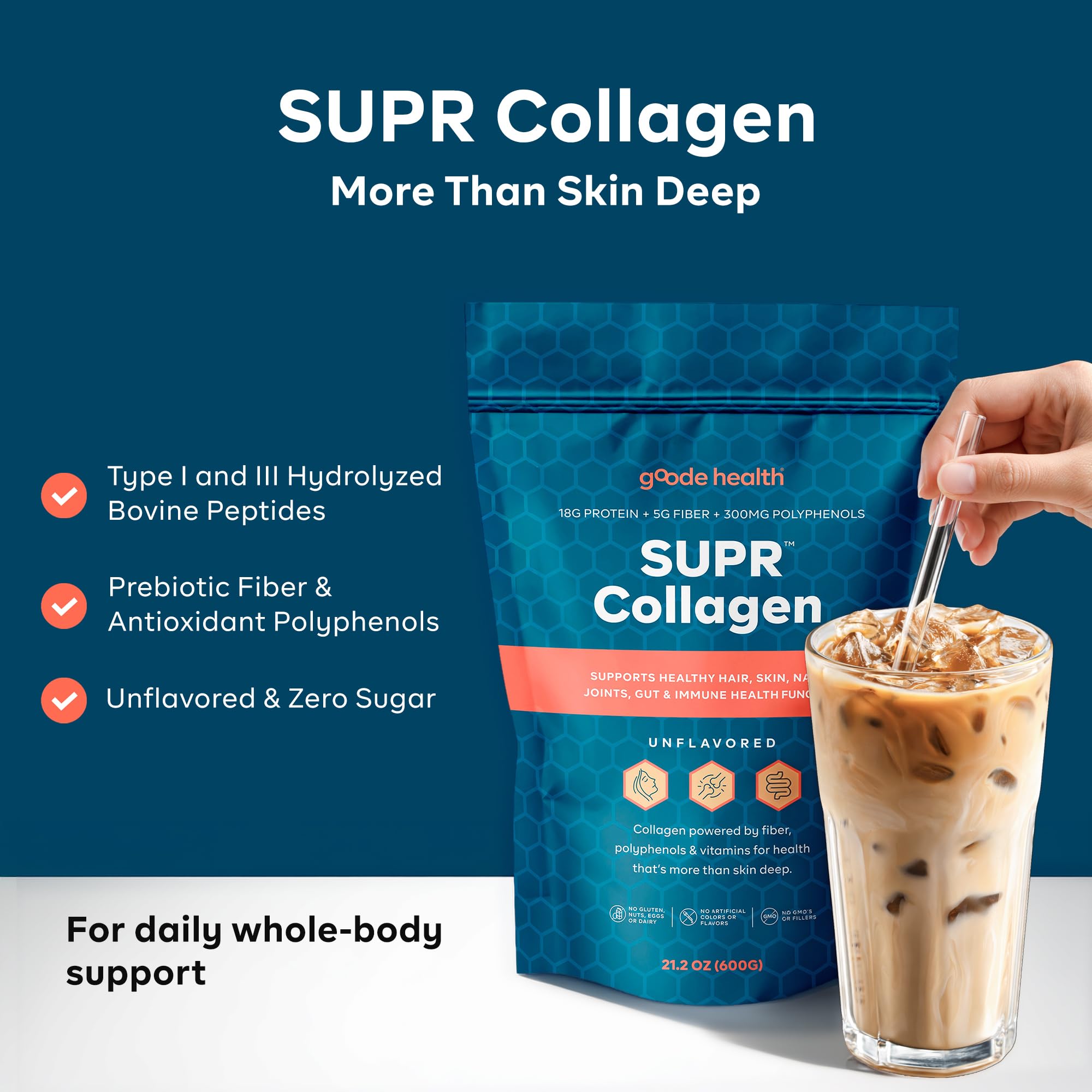 Goode Health SUPR Collagen Powder dosificador para porciones fáciles