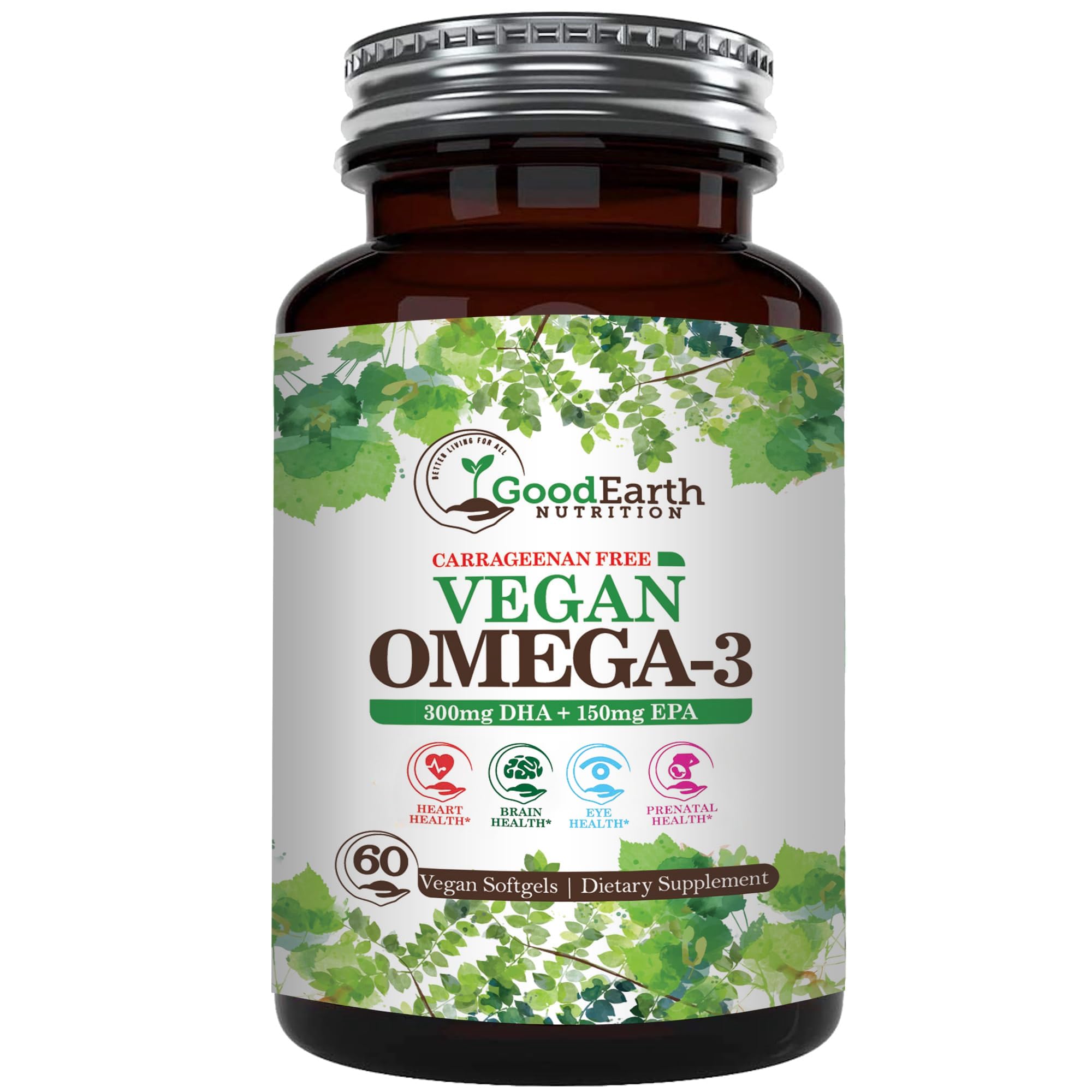 GoodEarth Nutrition Omega-3: botella de cápsulas veganas, fáciles de incorporar en tu rutina diaria.