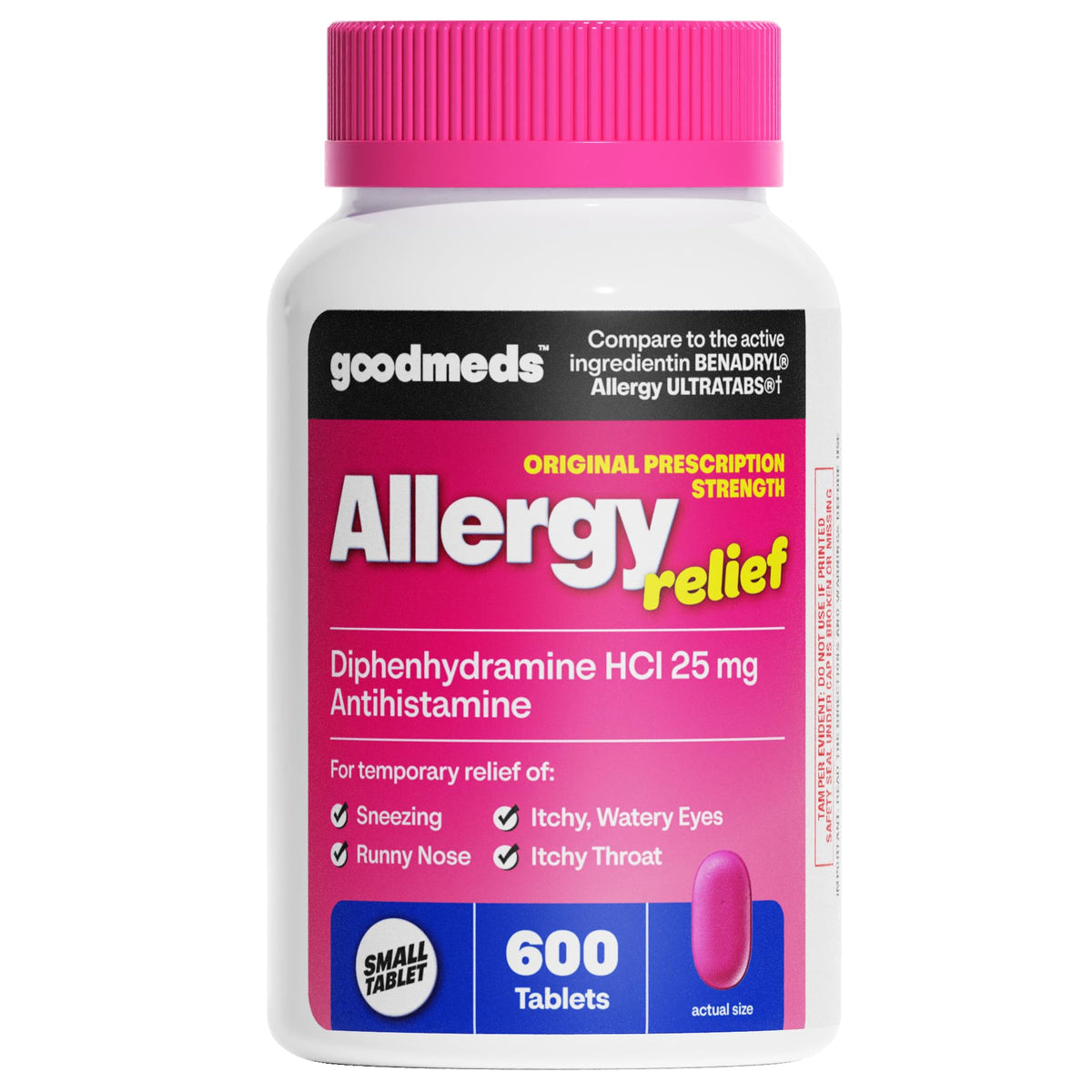 GoodMeds botella de medicamento para alergia, alivio rápido de estornudos y picor.