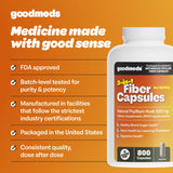GoodMeds fibra soluble, botella de 800 cápsulas para largo plazo.