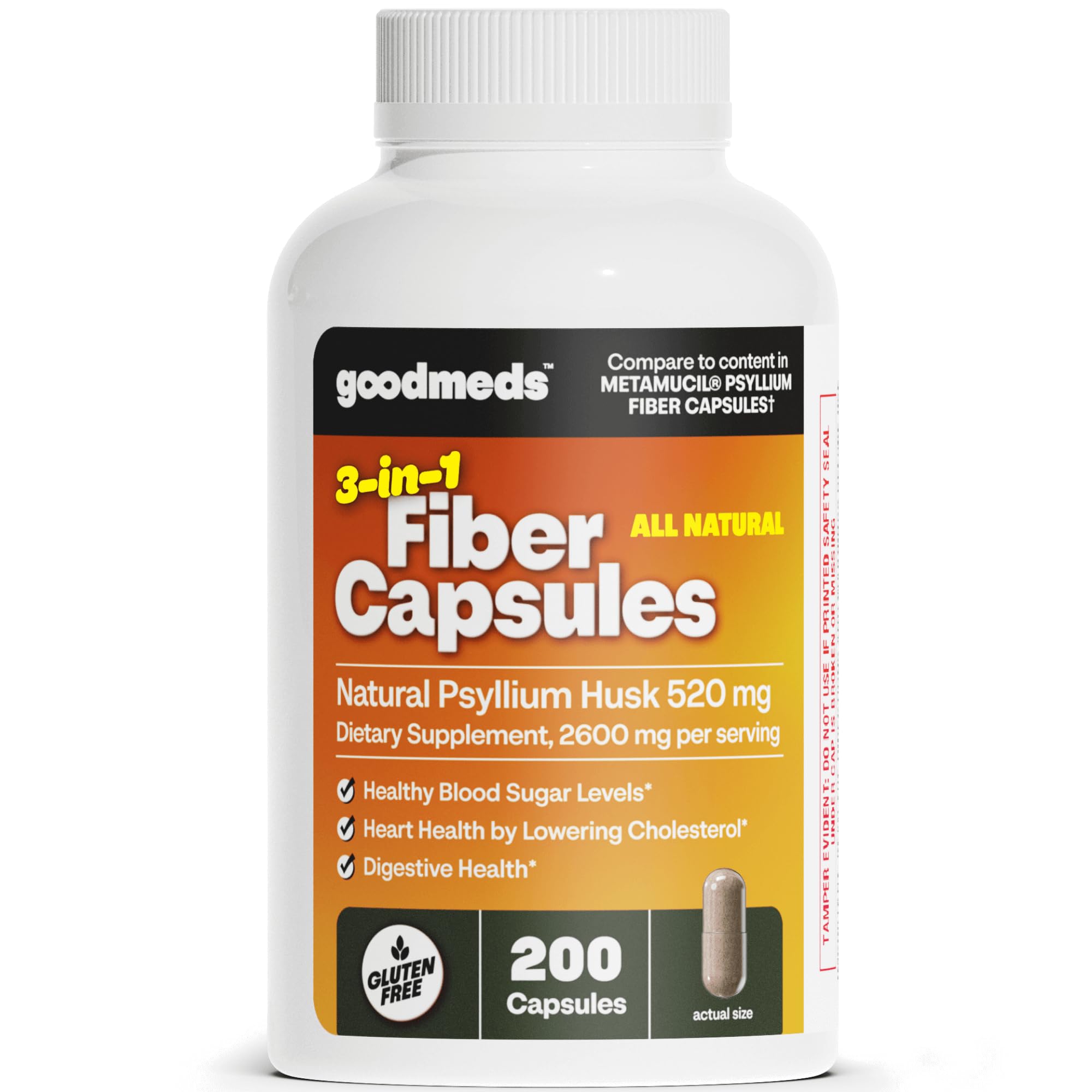GoodMeds Psyllium Husk cápsulas en botella para uso diario y digestión estable