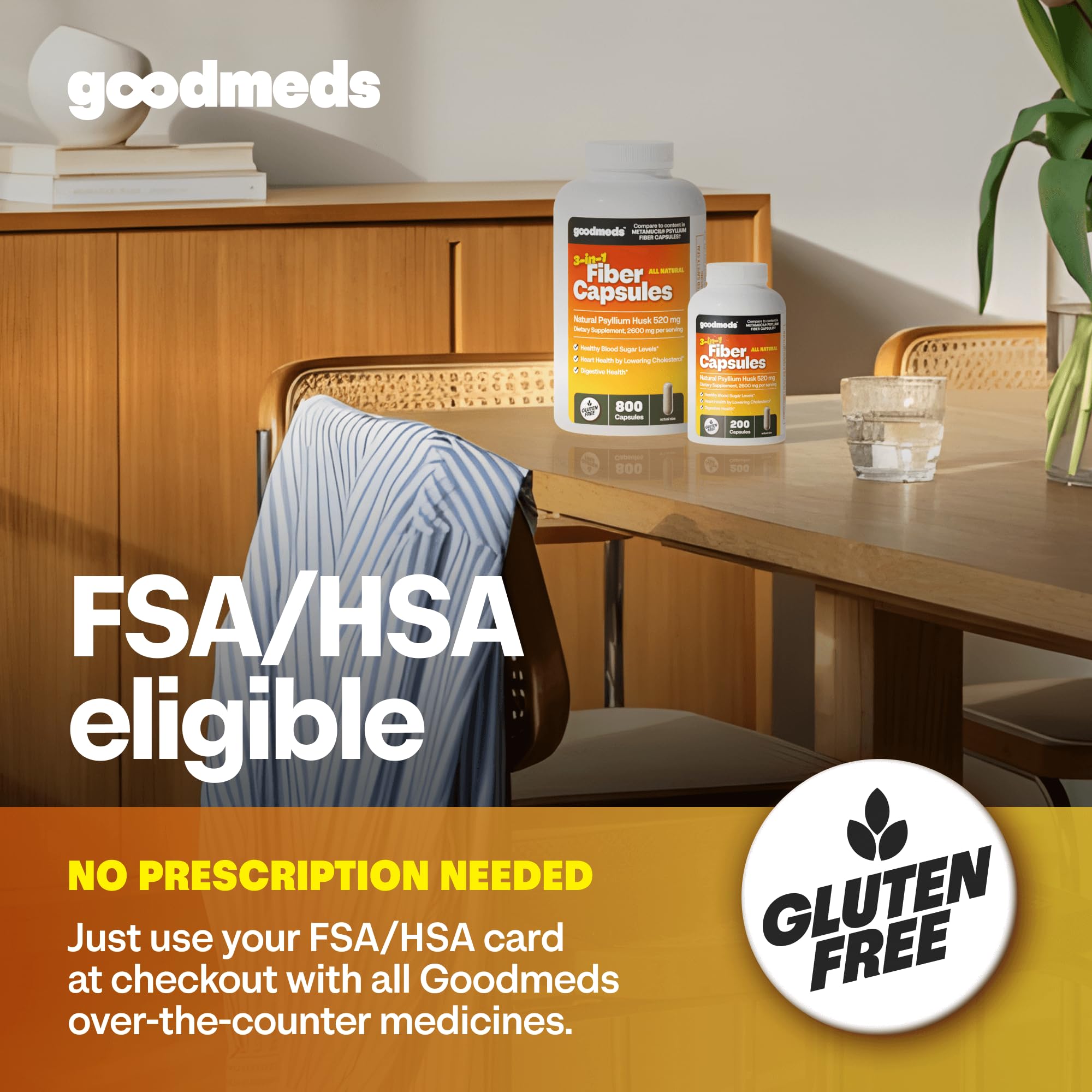GoodMeds Psyllium Husk cápsulas para viaje, digestión cómoda en movimiento