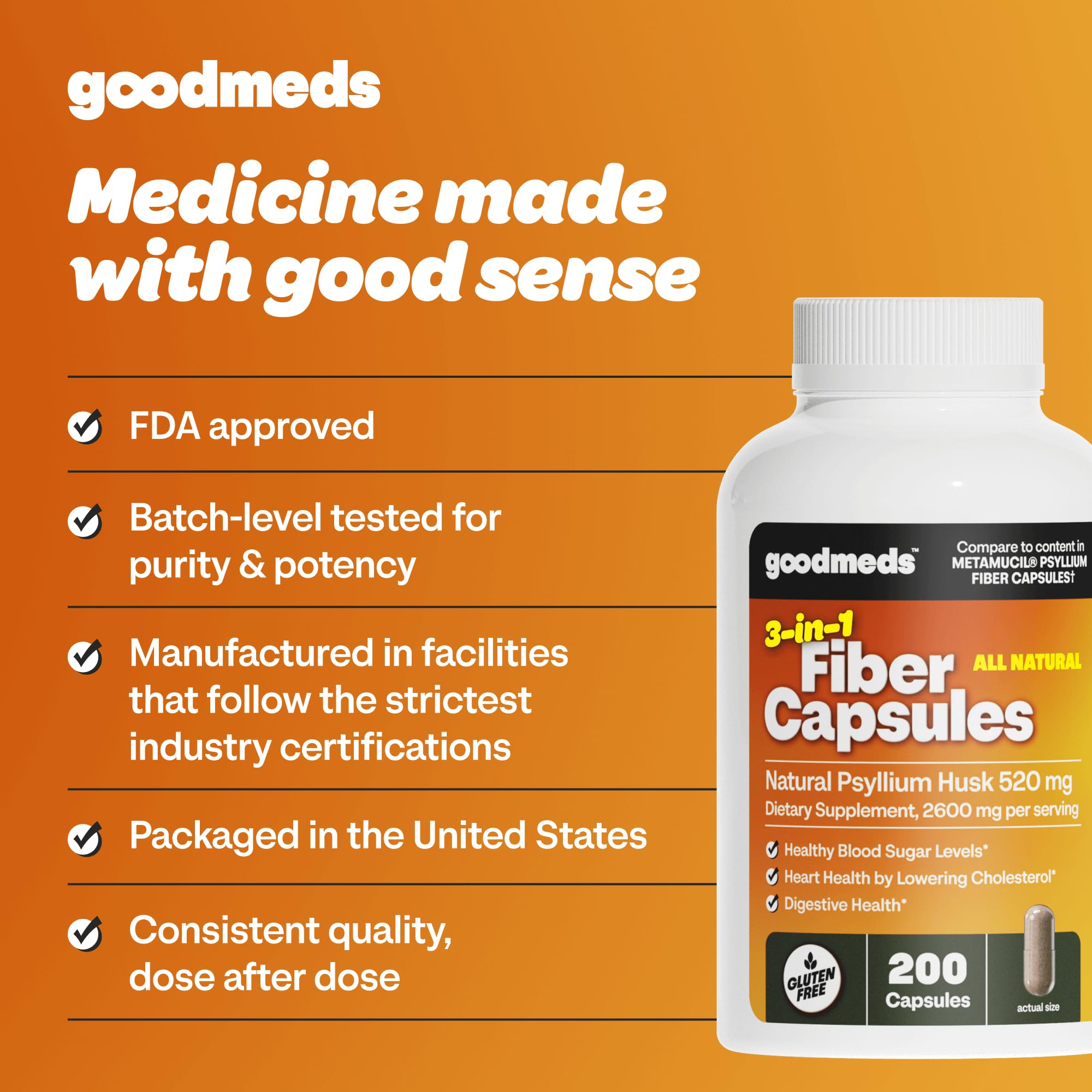 GoodMeds Psyllium Husk cápsulas fáciles de tragar y sin sabor