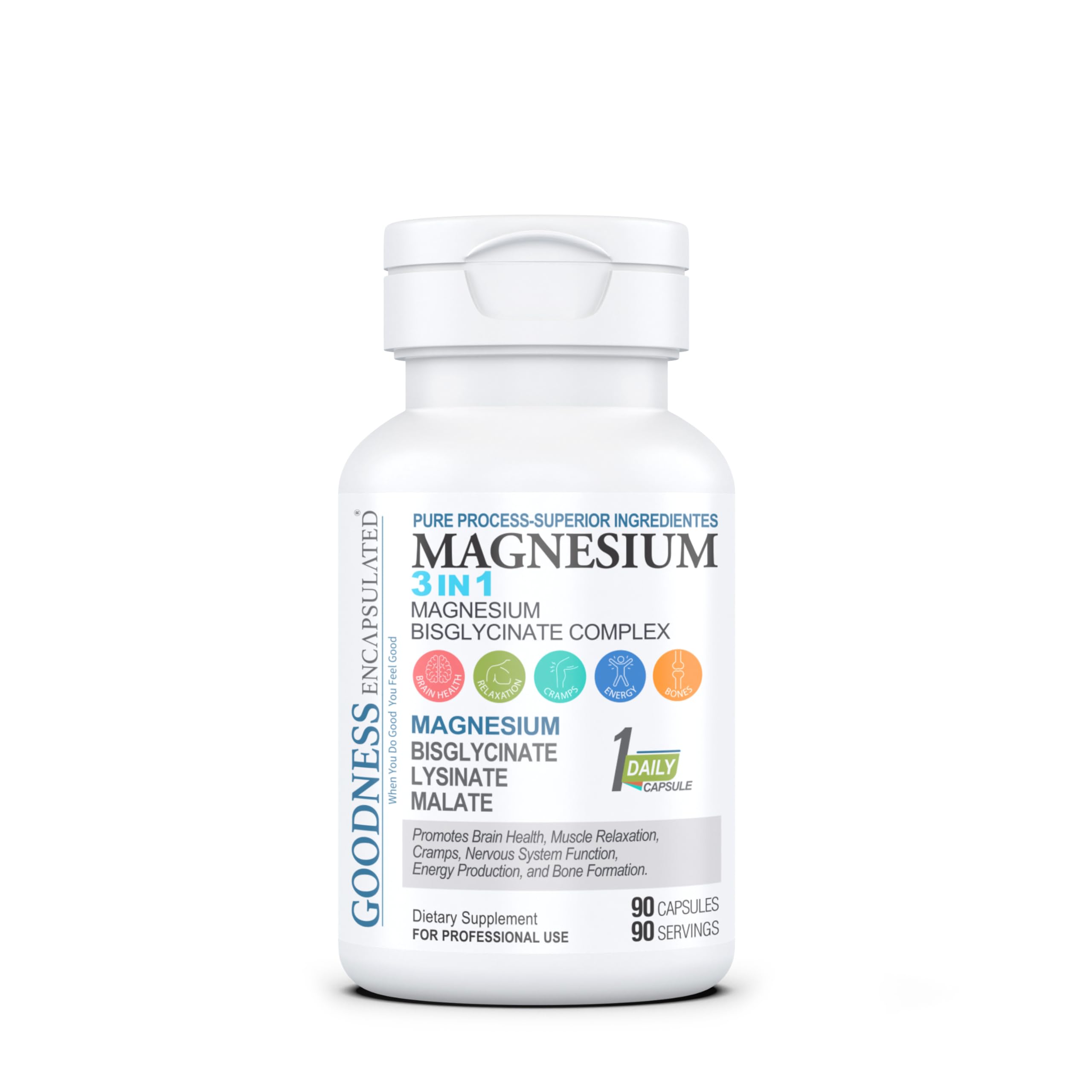 GOODNESS ENCAPSULATED Magnesio 3 en 1 cápsulas: alta biodisponibilidad para bienestar diario